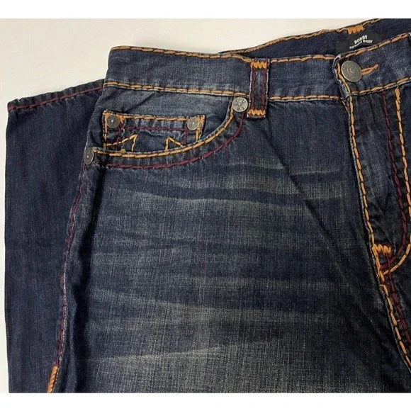 True Religion Bobby Relaxed Baggy Thick Stitch Dark Wash Jeans 40" x 32"